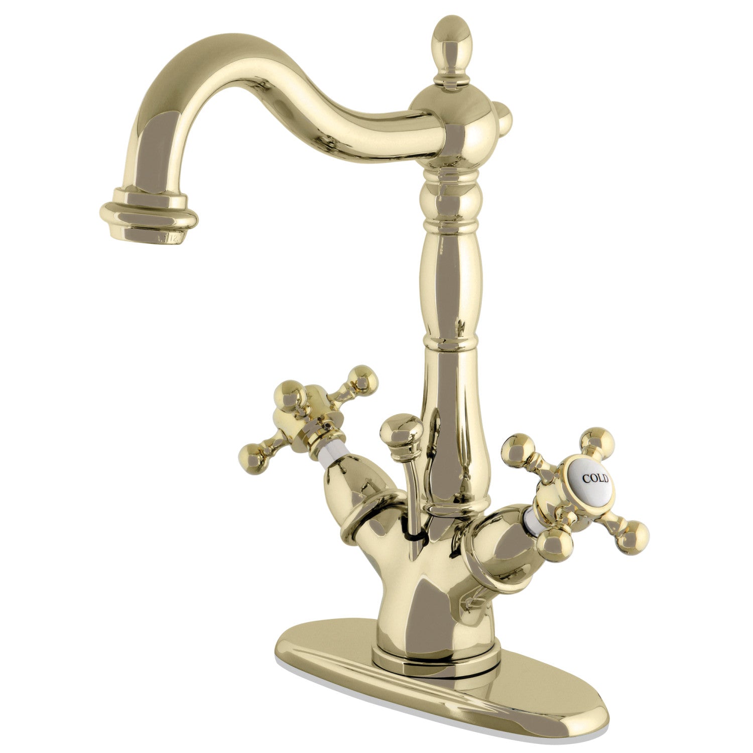 Kingston Heirloom KS1432BX - Vintage Double-Handle 1-or-3 Hole Deck Mount 4-Inch Centerset Bathroom Faucet with Brass Pop-Up, Polished Brass — image 1